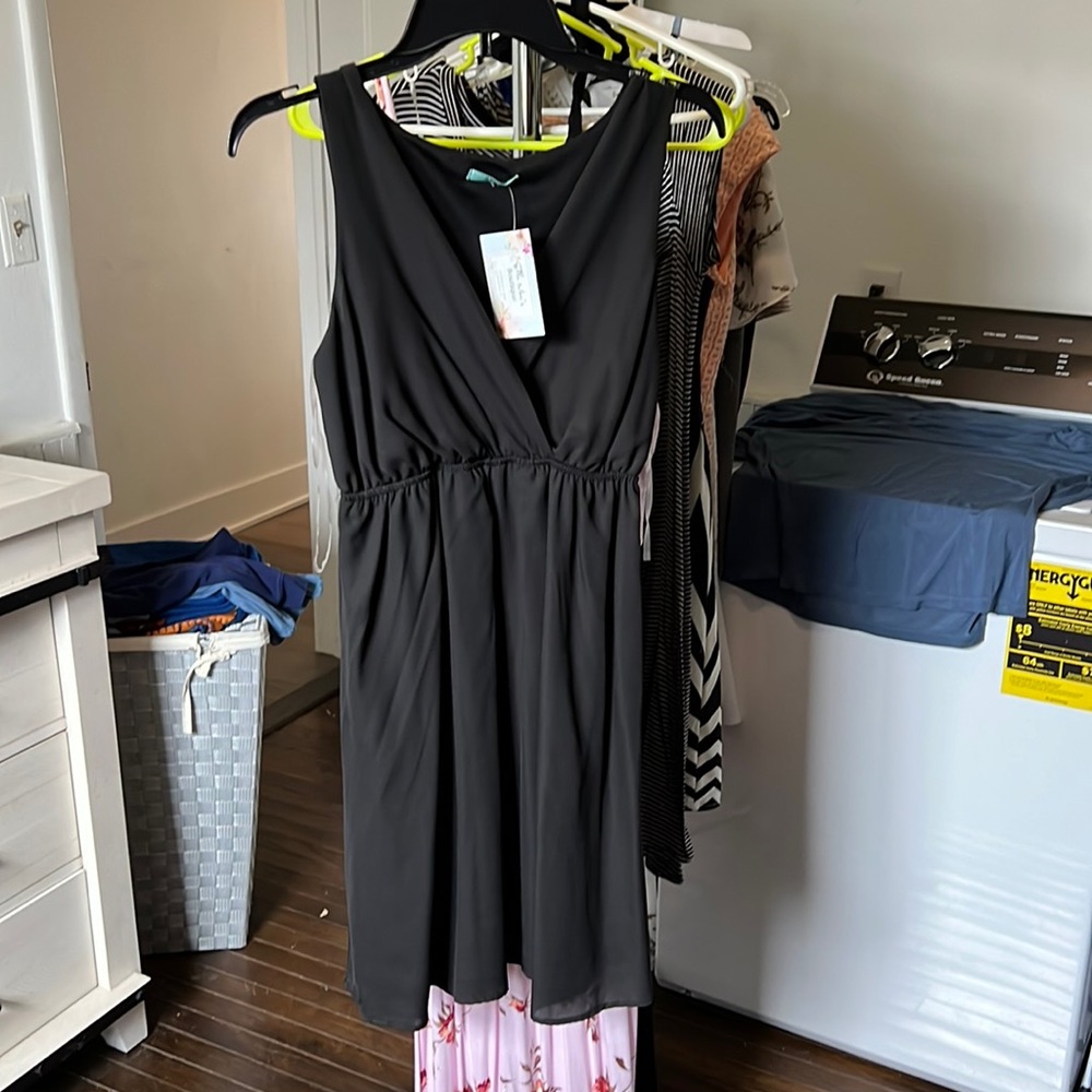 New with tags, black chiffon dress with elastic waist band